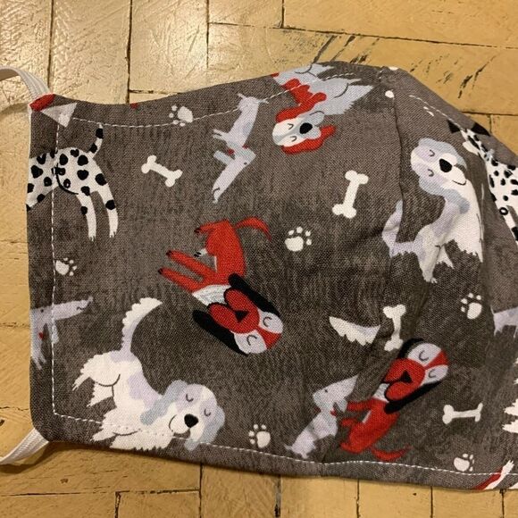 Dog Print Face Mask Brand New Gray Red Black - Picture 2 of 4